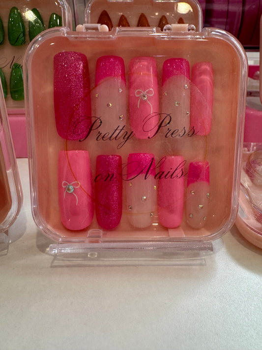 Pink Bows - Long Square